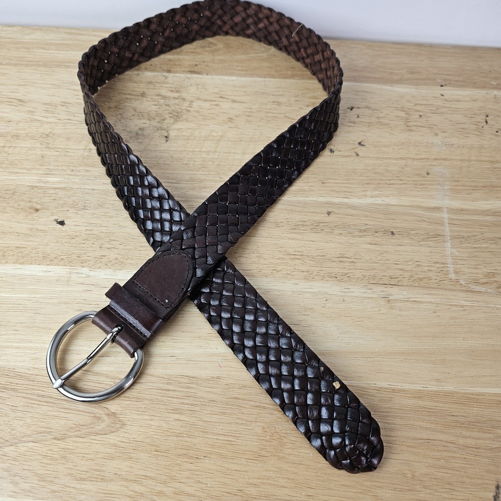 Talbots Womens Brown‎ Braided Woven Leather Belt Silver D-Ring Buckle Small 6812